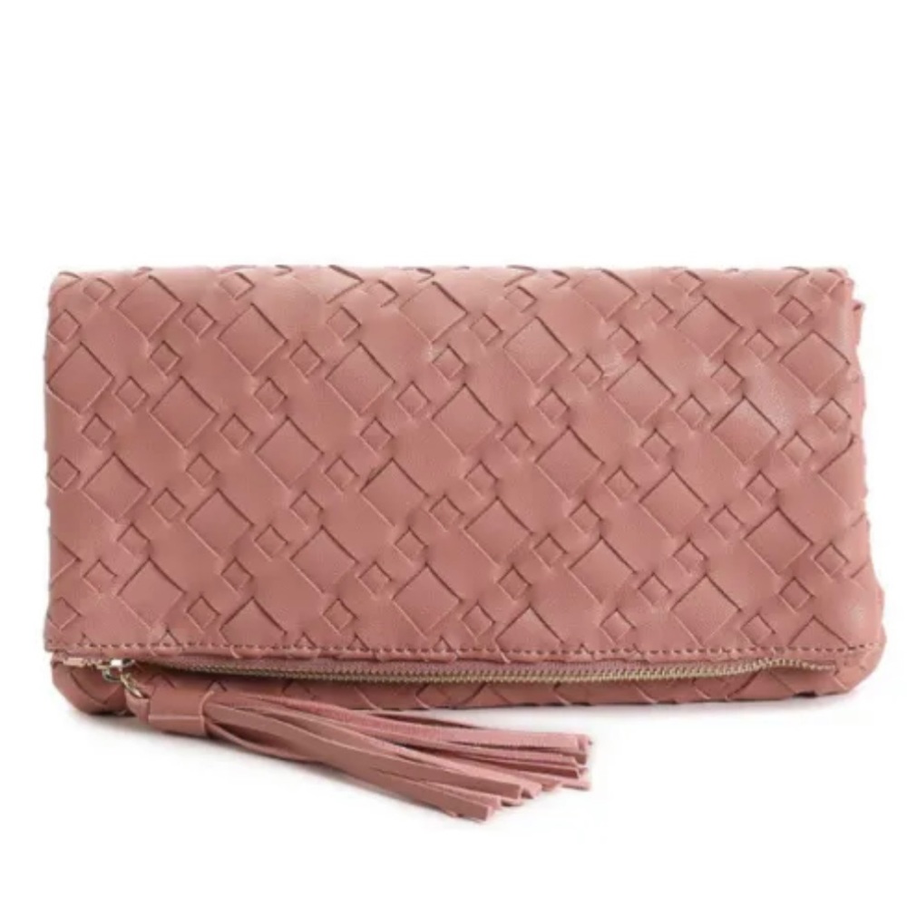 Urban Expression Woven Tassel Isolde Clutch/Shoulder Crossbody Purse Mauve